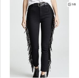 MOTHER Black Skinny Jeans with Fringe Detail
